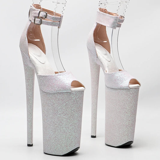 26CM/10inches Bling Platform y Exotic Extreme High Heels Platform Open Toe Ankle Wrap Sandals Pole Dancing Shoes