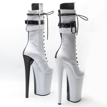23CM/9inches Patent upper white color   with black color  Two color Mix y boots  High Heels Platform Pole Dance shoes