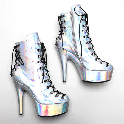 Silver holo Upper  15CM/6Inch Women's Platform party High Heels Shoes Pole Dance shoes
