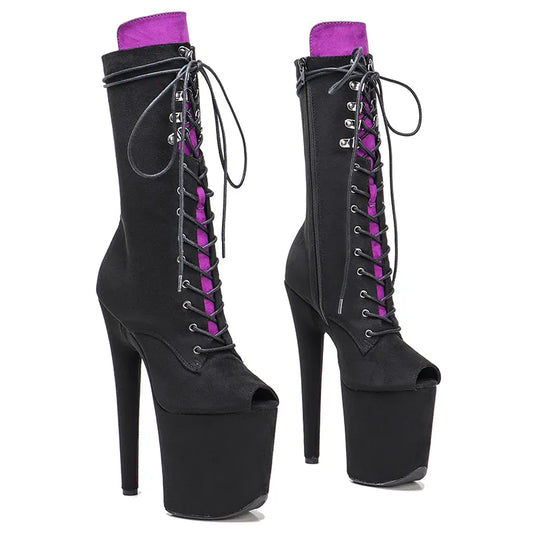 Newest 20CM Pole dancing shoes High Heel platform Boots open toe with fringes Pole Dancing boot