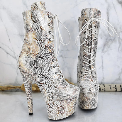 Snake Suede  Upper 17CM/7inches Pole dancing shoes High Heel platform Pole Dance boot