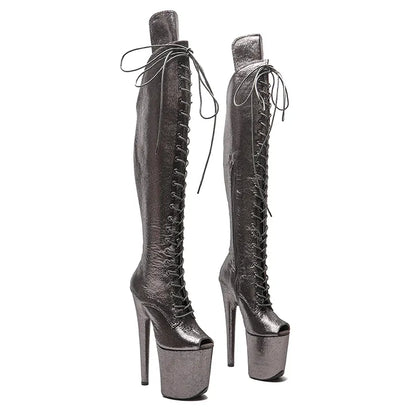 20CM/8inches Women New  Extreme High Heel pole  Dancing Stripper Shoes y Platform  knee high boots 5B