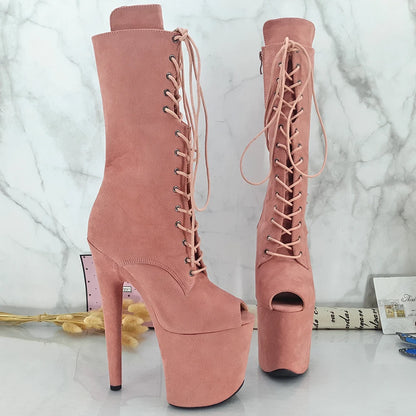 Newest 20CM Pole dancing shoes High Heel platform Boots open toe with fringes Pole Dancing boot