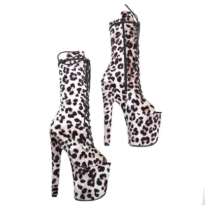20CM/8Inch lady  Leopard  PU  upper  High Heels Pole Dance boot