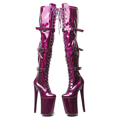 23CM/9inches Shiny  material PU  fashion  lady  High Heel platform  Pole Dance boots