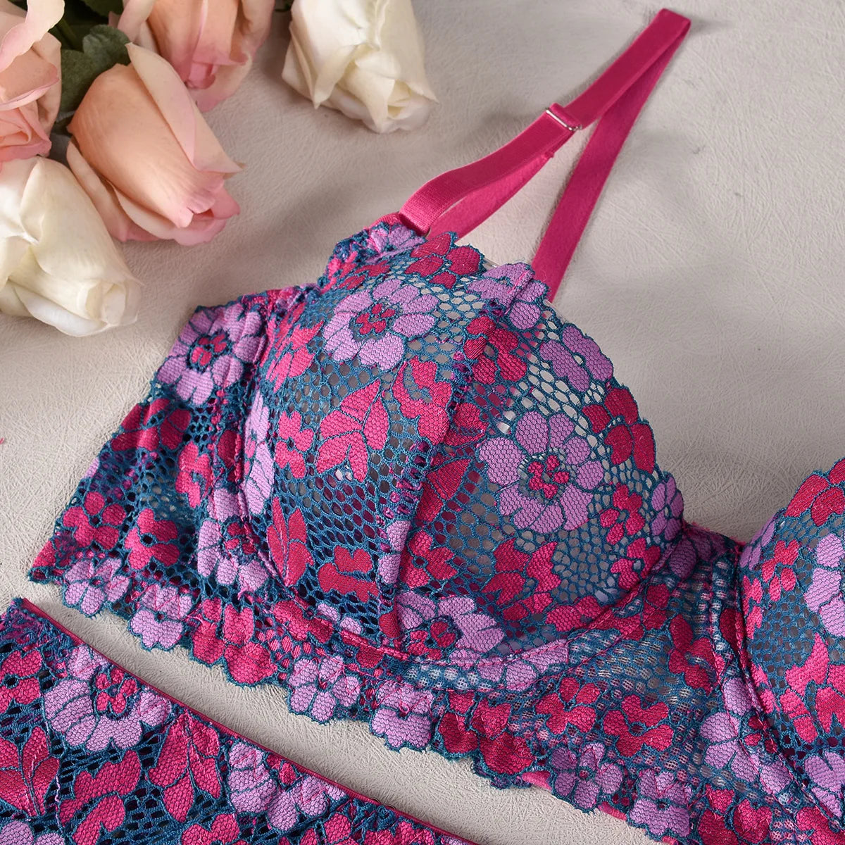 Ellolace Floral Fancy Lingerie Bra Kit Push Up Bilizna Set Ensemble Beautiful Underwear Sexy Intimate Goods g-String outfits