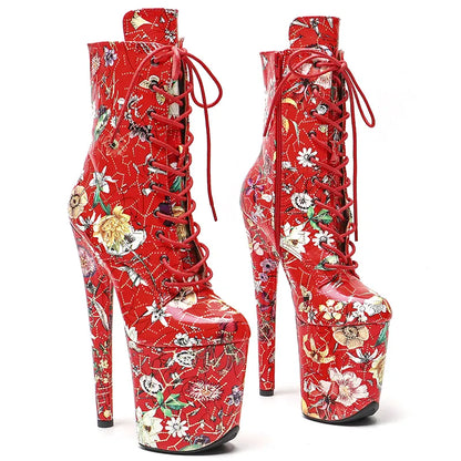 20CM/8inches flowers pattern  PU   Upper fashion   High Heel platform Boots Pole Dance boots