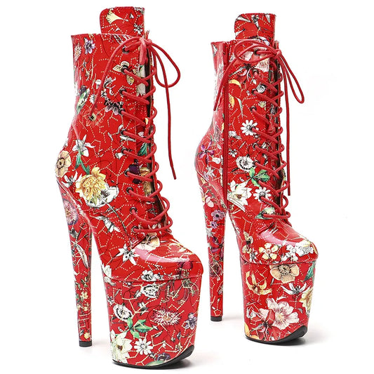 20CM/8inches flowers pattern  PU   Upper fashion   High Heel platform Boots Pole Dance boots