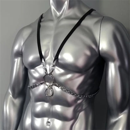 Gothic Body Harness Chain Men Fashion Metal Punk Leather Tops Chest Jewellery Accessories  Fashion Party Nightclub Straps