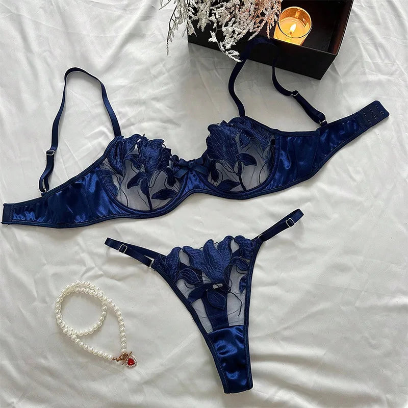 Ellolace Lingeries Sets Sexy Embroidery Lace Bra Erotic Outfit See Through Romantic Only Fans Lingeries Sissy Bilizna Couple Kit