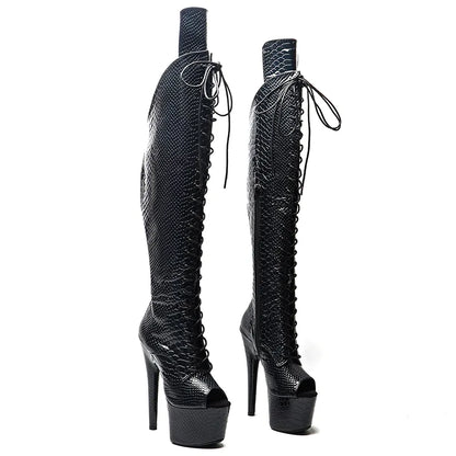 17CM/7inches Snake  Upper Open toe  Pole dancing shoes High Heel platform Pole Dance boot