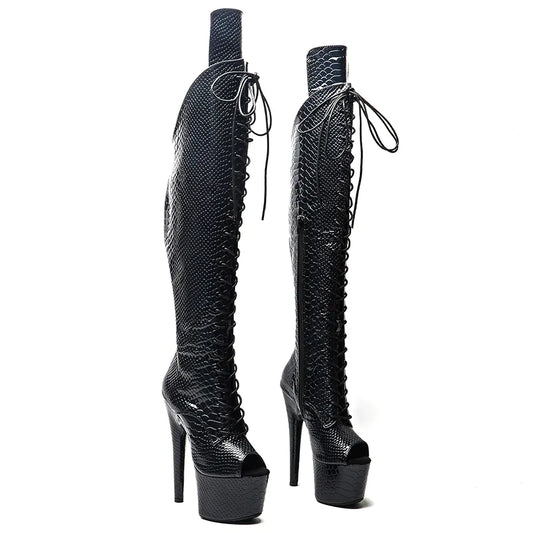 17CM/7inches Snake  Upper Open toe  Pole dancing shoes High Heel platform Pole Dance boot