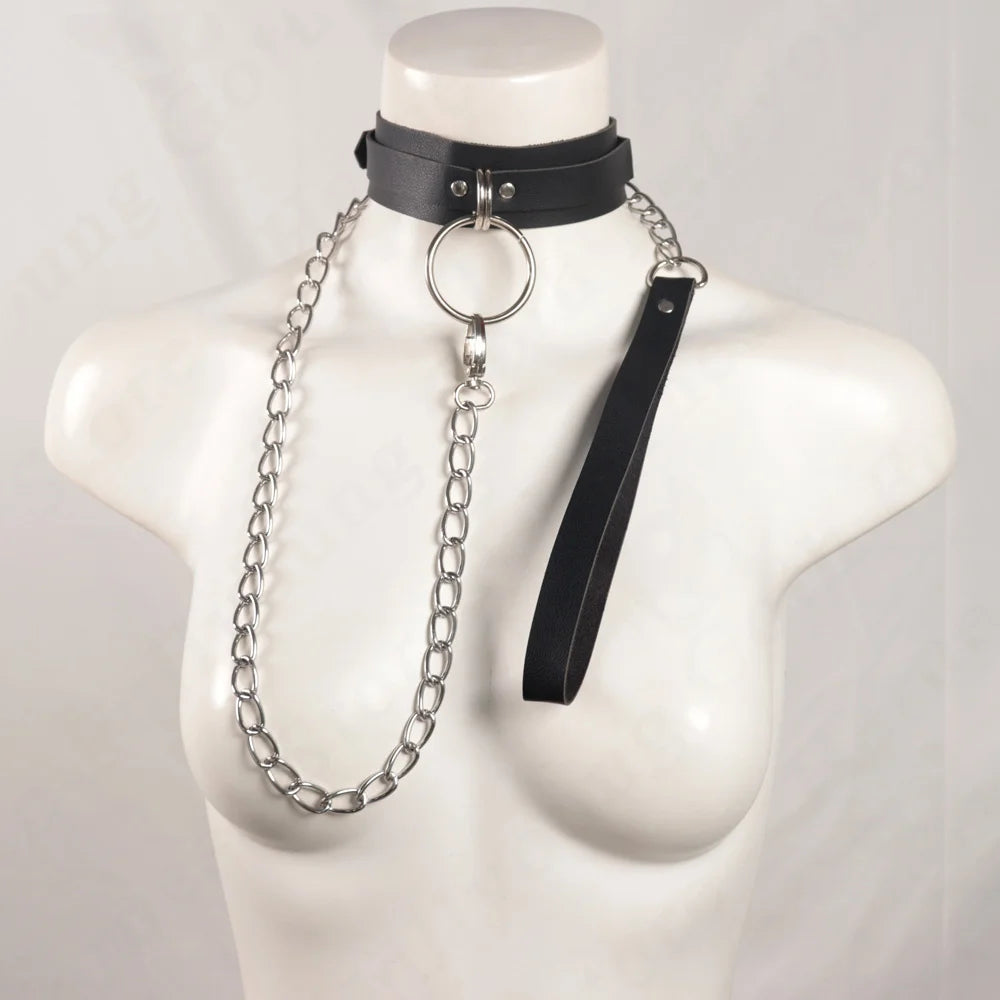 Collier ras du cou en cuir fait à la main, avec joint torique et chaîne, accessoire de jeu de rôle réglable, collier d'amour pour Couples 