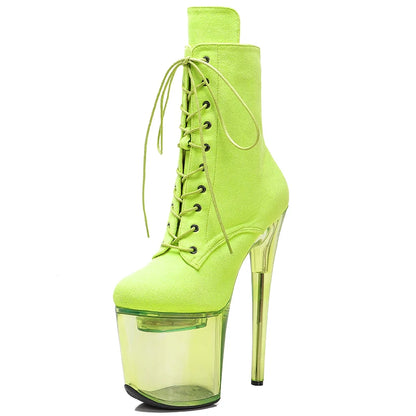20CM/8Inch lady  LED Light Up Shoes Glowing platform  boots   Catwalk Shoes Round Toe Heels Stripper Pole Dance boot 3L