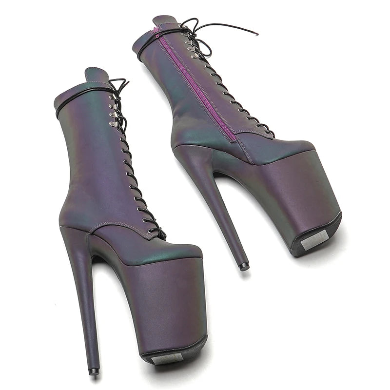23CM/9inches Extreme High Heels Platform Boots Lace Up y Pole Dancing Ankle Boots  4B