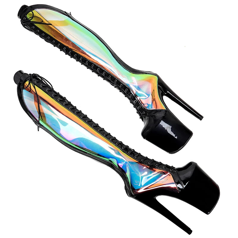 20CM/8inches TPU with patent Pole dancing shoes High Heel platform Pole Dance boot