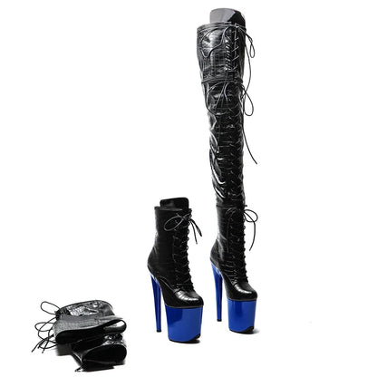 20CM/8Inch PU  Upper Zipper split boots Women New Design Three ways wear boots Extreme High Heel  Detachable boots