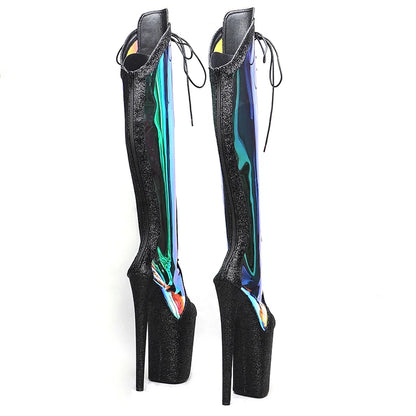 23CM/9inches shiny black Knee High Boots For Women  Chunky Platform y High Boots Party Shoes Ladies 5B