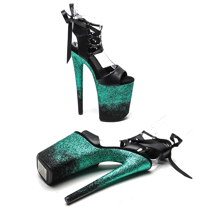 23CM/9inches Matte PU Open Toe Glitter Platform y High Heels Sandals Pole Dance Shoes