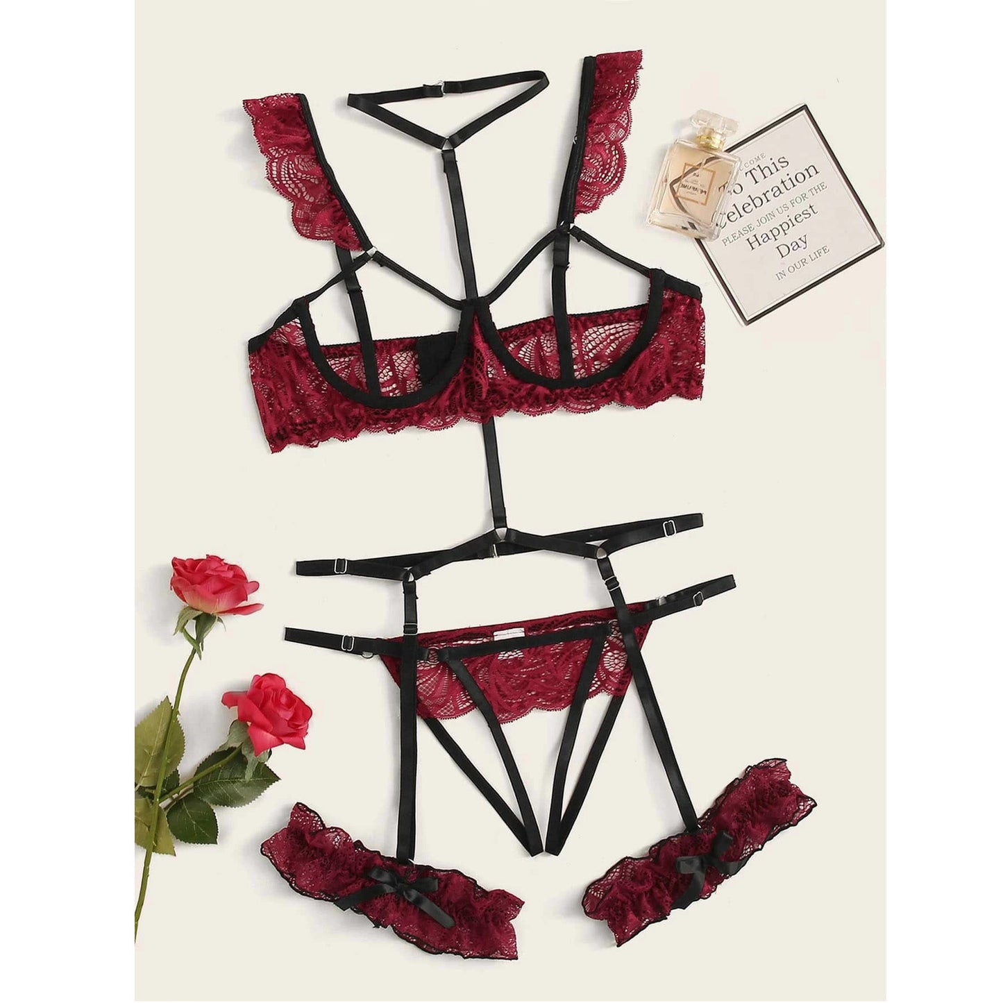 Soutien-gorge bonnets lingerie sans entrejambe avec jarretière