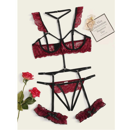 Soutien-gorge bonnets lingerie sans entrejambe avec jarretière