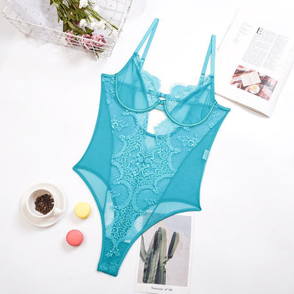 Lingerie Body en dentelle et maille à bretelles