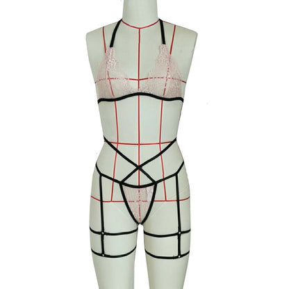 Conjunto de correas de pierna de lencería sexy hueca de encaje de lencería sexy