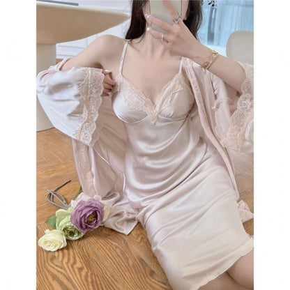 Suspender Pajamas Women's Ice Silk Padded Nightdress Two-piece Set