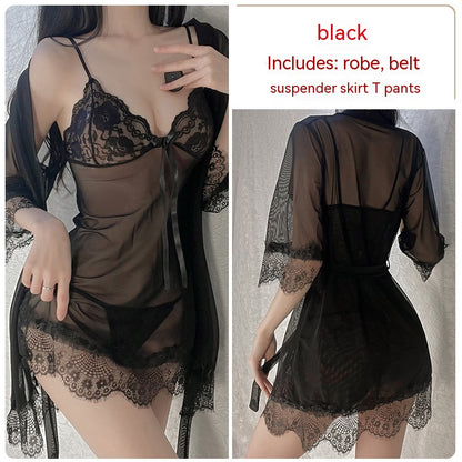 Ruoruo Lencería sexy Sexy Color puro Malla Transparente Sling Mujeres