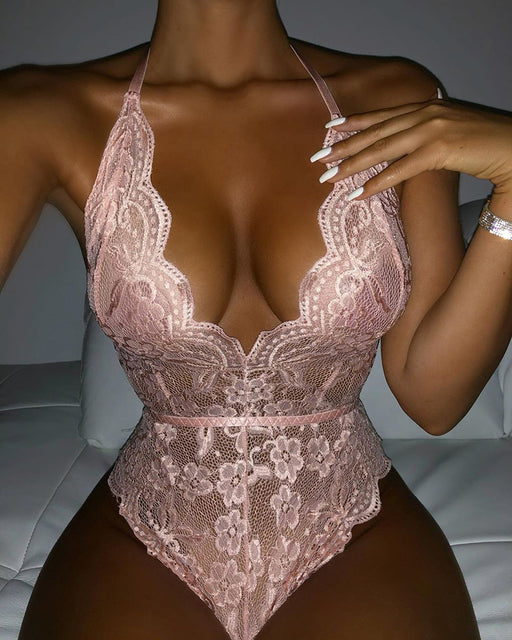 Body Una Pieza Lencería Negra con Escote en V