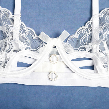 Lingerie Sexy trois pièces broderie couture diamant haut de gamme