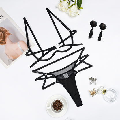 Nouveau Ensemble de soutien-gorge à trois points Lingerie en maille européenne et américaine ensemble de trois pièces pour les femmes