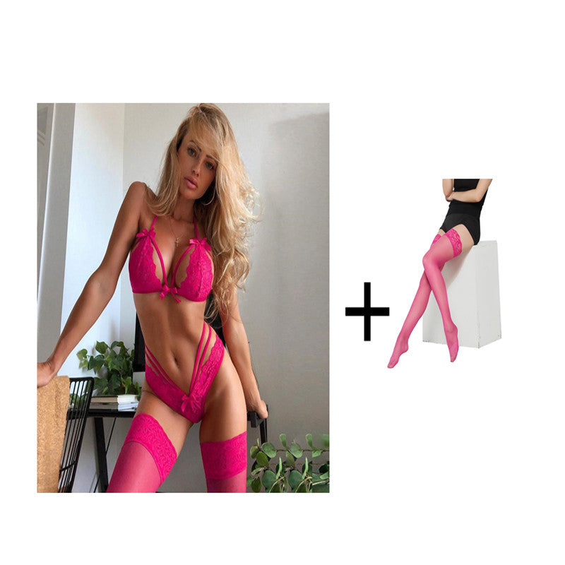 Ensemble de lingerie sexy en dentelle avec nœud papillon