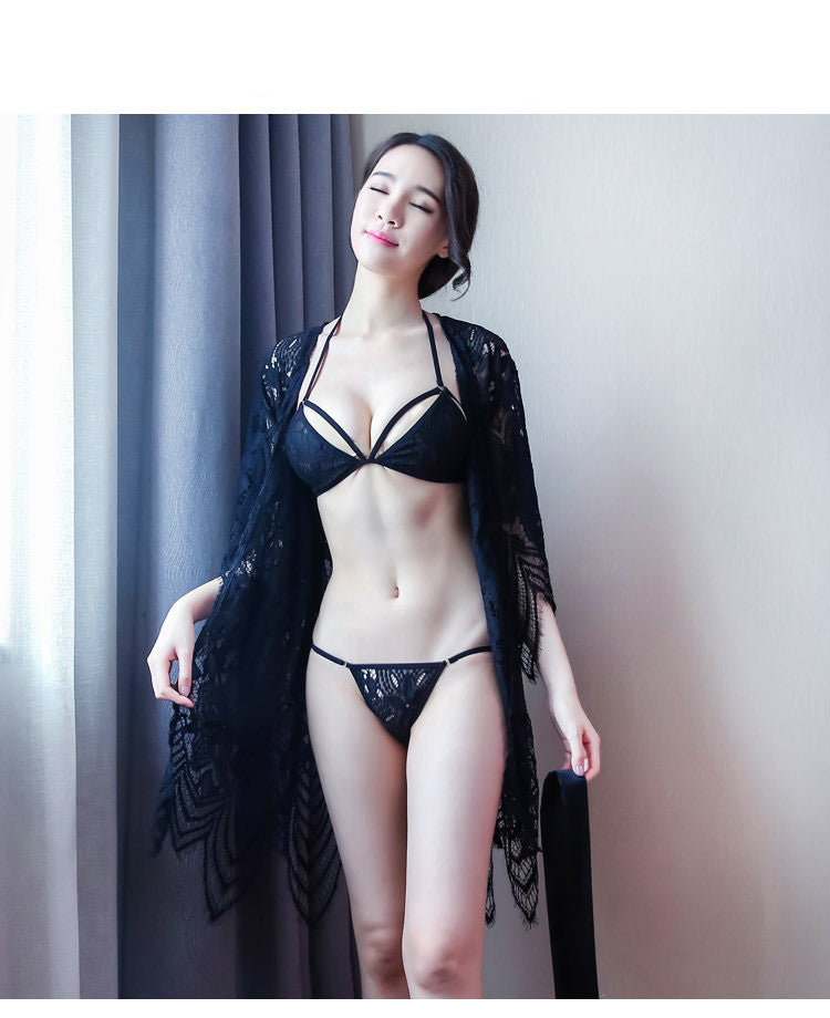 Conjunto de camisón de pijama hueco de lencería sexy con tirantes bohemio transparente de encaje sexy