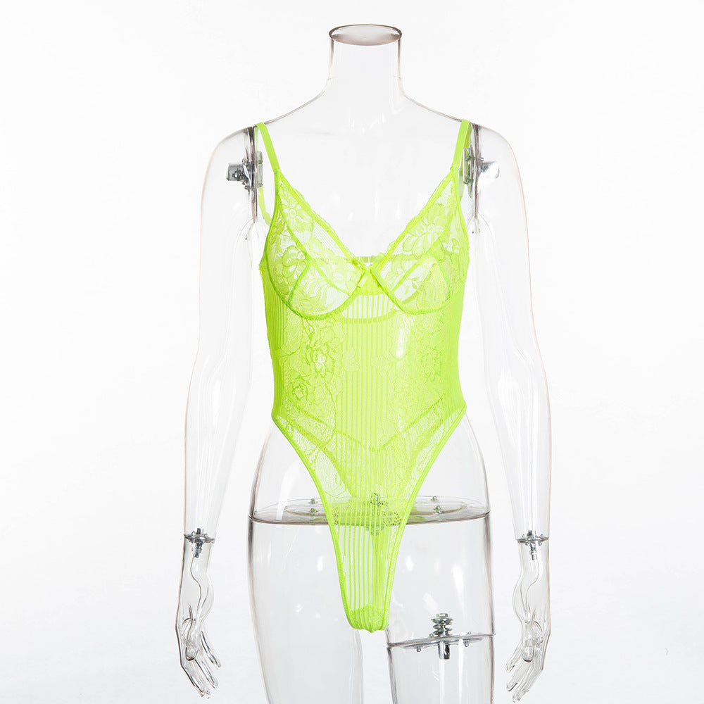 Body en maille avec coutures en dentelle, lingerie sexy