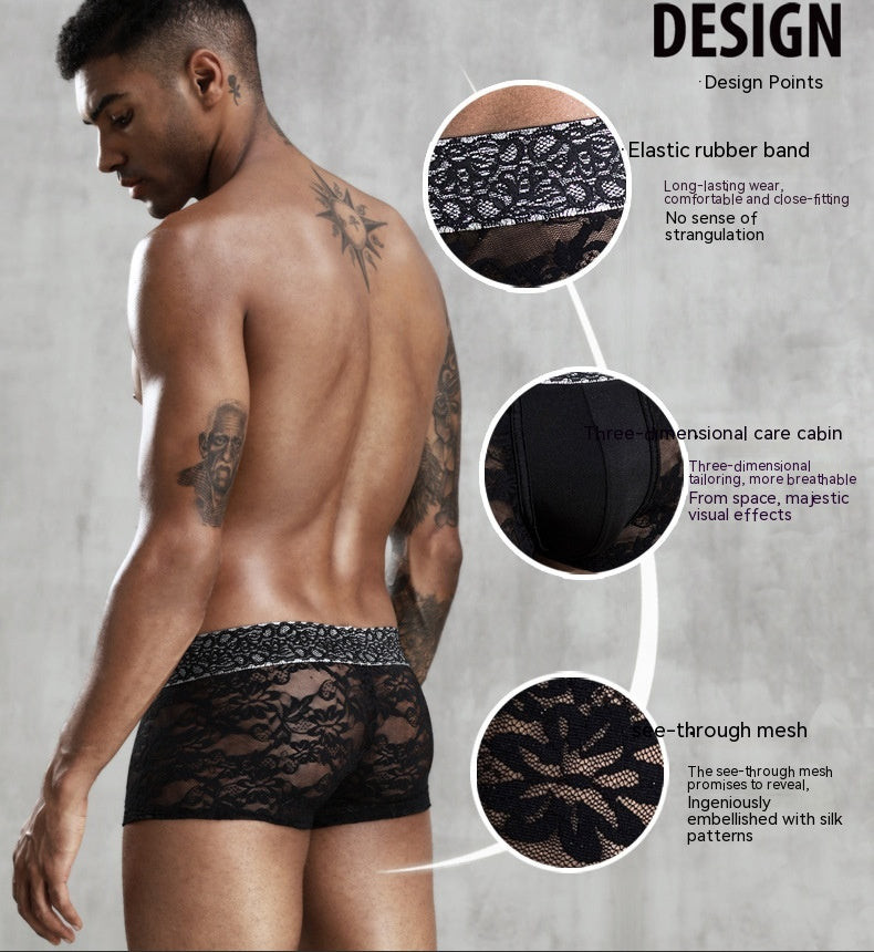 Black See-through Men's Boxers Lace Sexy Sexy Underwear