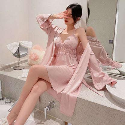 Ensemble de lingerie de poupée en dentelle de satin de soie noire
