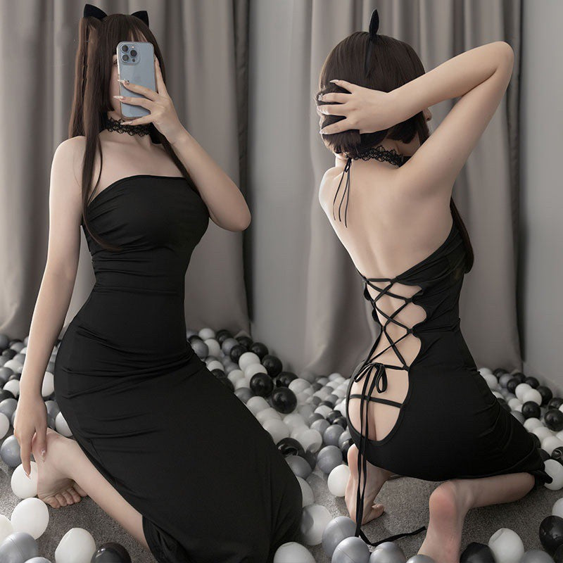 Jupe Longue à Lacets Lingerie Grande Taille Imprimé Léopard