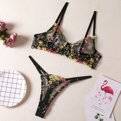 Ensemble deux pièces de lingerie sexy à lacets et coutures en dentelle