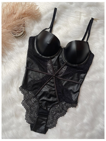Body en dentelle sexy en cuir simple pour femme