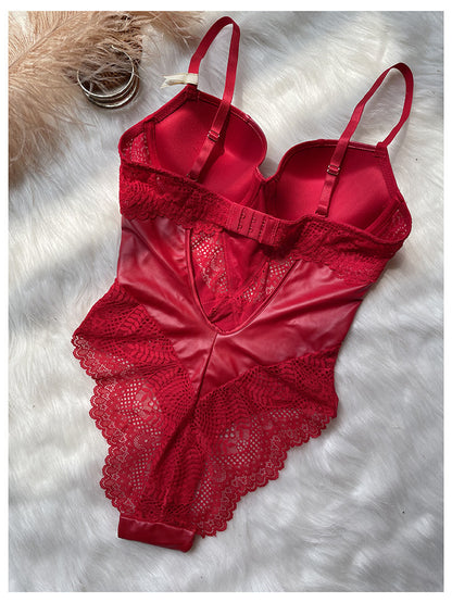 Body en dentelle sexy en cuir simple pour femme