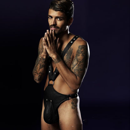 Muscle Men's Patent Leather Nightclub Bar Bodysuit