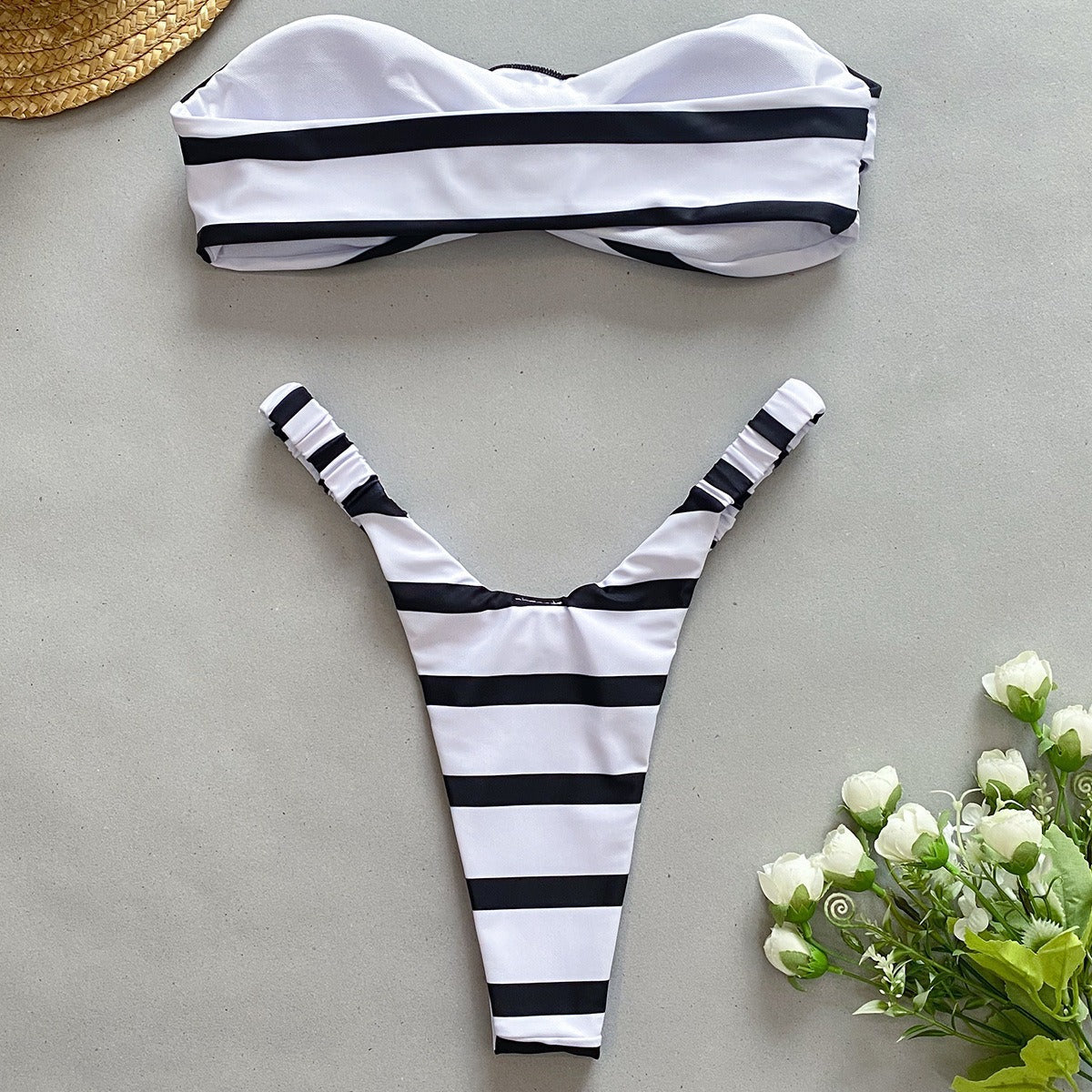 European And American Bikini Three-dimensional Flower Tube Top Sexy Swimsuit