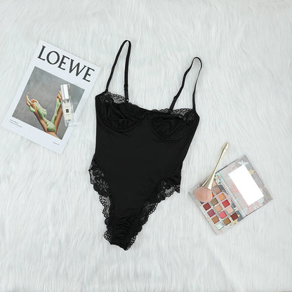 Pyjama respirant en dentelle pour femmes, lingerie sexy