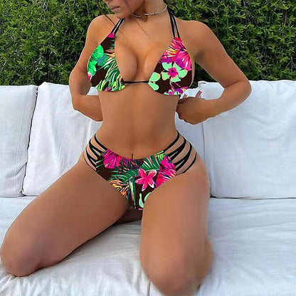 Women's Digital Printing Multi-rope Bandage Swimsuit Two-piece Set