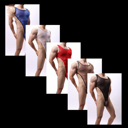 Combinaison homme fente maille transparente sous-vêtements doux Simple