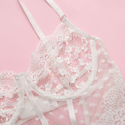 Lingerie sexy sexy avec combinaison en dentelle avec anneau en acier