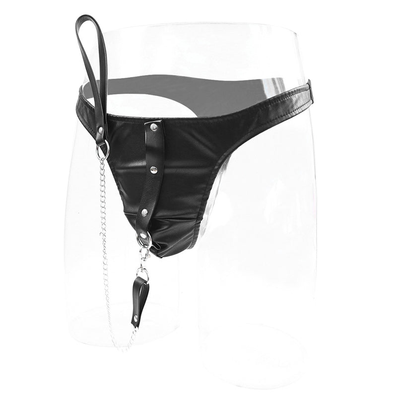 Pantalon en cuir pour hommes avec chaîne de traction à la mode