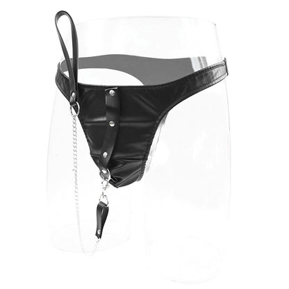 Pantalon en cuir pour hommes avec chaîne de traction à la mode