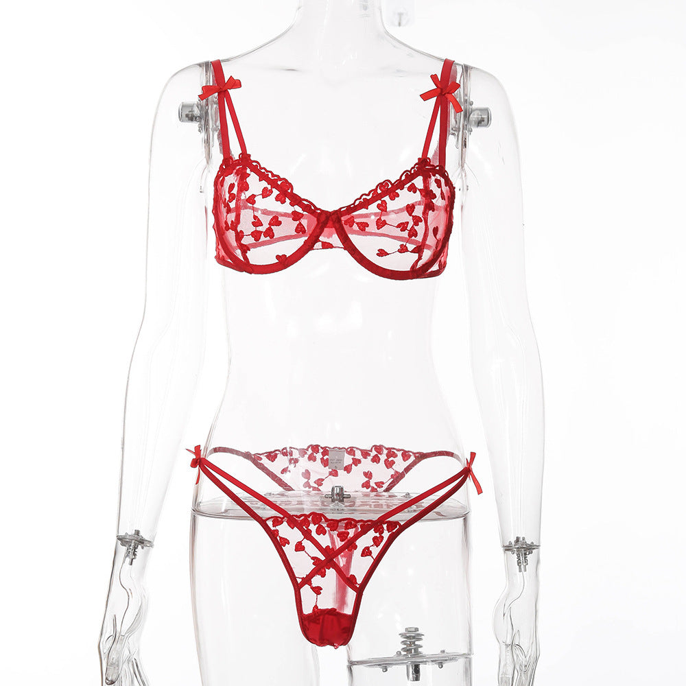 Traje dividido de lencería sexy con lazo transparente
